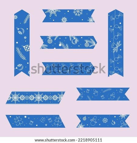 Set of blue christmas sticky washi tapes new year clipart