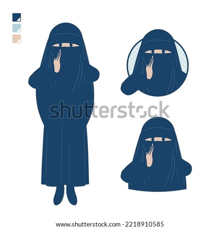 A muslim woman wearing a niqab with Whispering images.It's vector art so it's easy to edit.