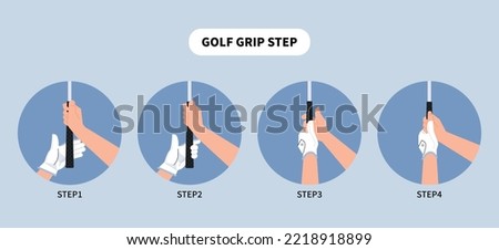 Golf swing pose steps. How to hold a golf club. step information. A golf player is showing his golf swing. flat vector illustration.
