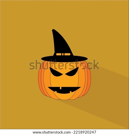Icon of Pumpkin Face Horror with Hat Halloween Vector