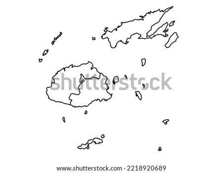 Fiji map shadow in minimal line outline thin shape isolated vector illustration
