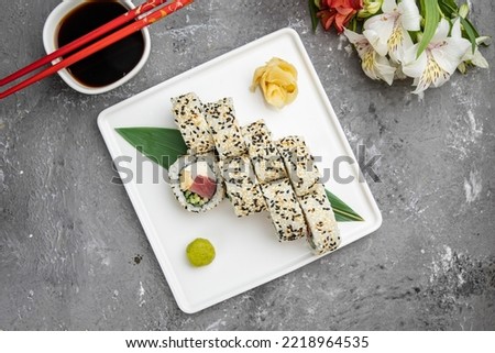 Delicious sushi, rolls with tuna. Japanese cuisine
