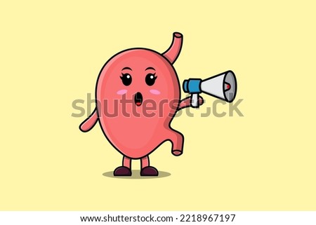 Cute Cartoon Stomach character speak with megaphone in 3d cartoon style concept
