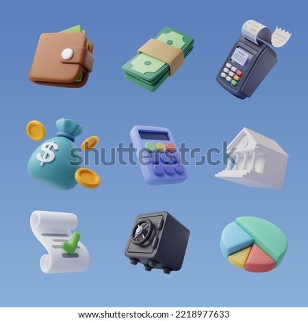 Set of 3d finance icon, Business and financial concept. Eps 10 Vector. Royalty-Free Stock Photo #2218977633
