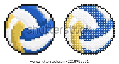Pixel icon. Volleyball ball for indoor, outdoor and beach volleyball. Sport equipment. Simple retro game vector isolated on white background