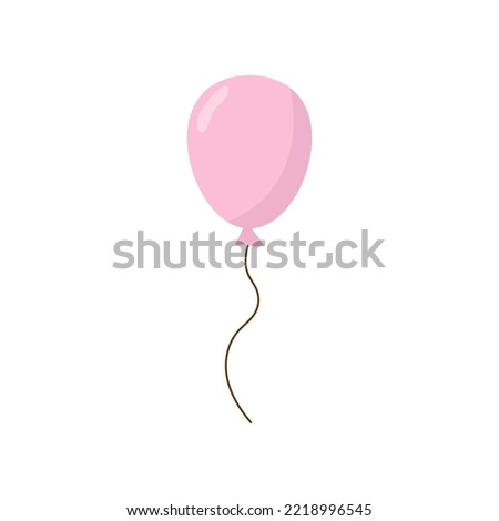 Balloon in cartoon style. Bunch of balloons for birthday and party. Flying balloon with rope. Pink  ball isolated on white background. 