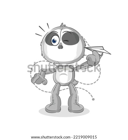 the sloth with paper plane character. cartoon mascot vector