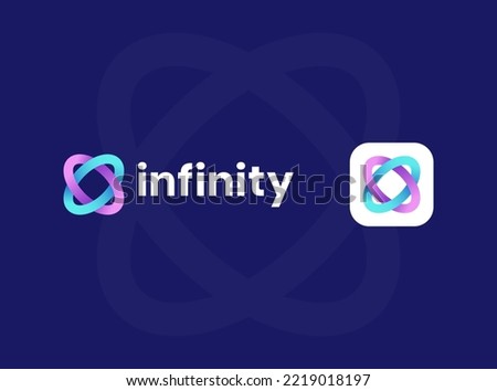 Gradient infinity lines logo design. Infinity symbol lines concept logo design. Logo template. Social media abstract gradient emblem logomark for business, hi-tech production, games, web and digital.