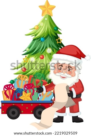 Santa Claus and elfs delivery gift for Christmas illustration