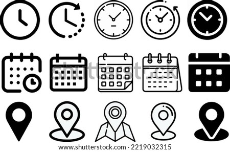 Time, date, and location icons in different shapes
 Royalty-Free Stock Photo #2219032315