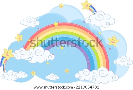 Pastel rainbow with clouds isolated illustration