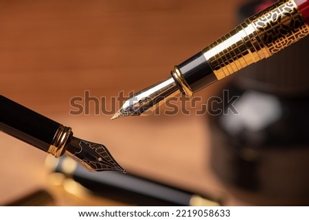 Fountain pen, beautiful details fountain pens placed close together, selective focus.