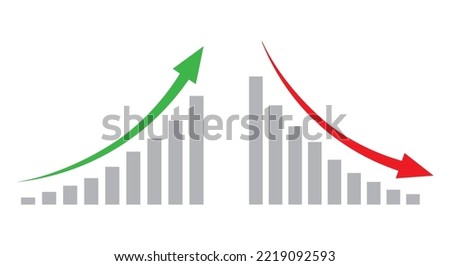Graph going Up and Down sign with green and red arrows vector. Flat design vector illustration concept of sales bar chart symbol icon with arrow moving down and sales bar chart with arrow moving up.	 Royalty-Free Stock Photo #2219092593