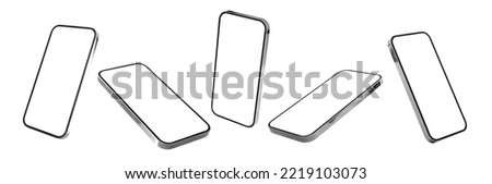 Mobile phone mockups, set of phones in different angles isolated on white background Royalty-Free Stock Photo #2219103073