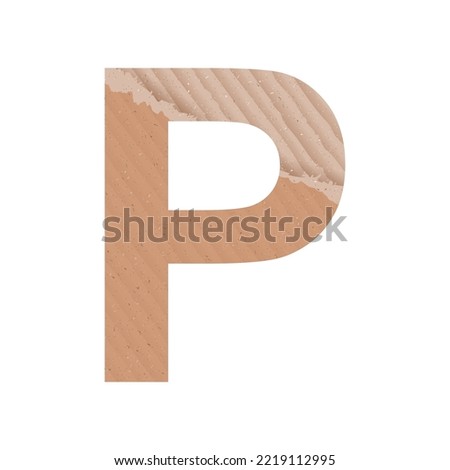 Letter P of the English alphabet, gray paper cardboard texture on white background - Vector illustration