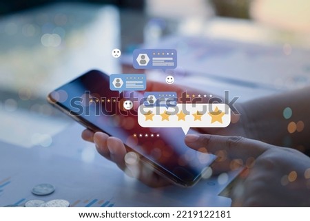 Consumer online review concepts with bubble people review comments and rating or feedback for evaluate. Royalty-Free Stock Photo #2219122181