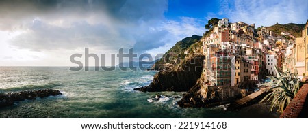 Sunset seacoast of Vernazza - small italian town in the province of La Spezia, Liguria, northwestern Italy.