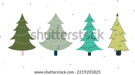 Christmas tree set, green colors, cute design, simple, minimalism, flat illustration