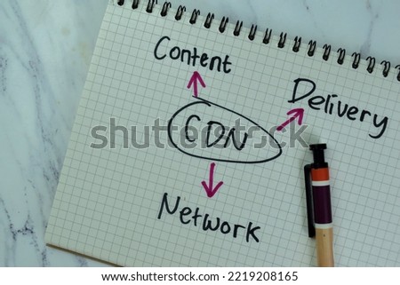 Concept of CDR - Content Delivery Network write on a book with statistics isolated on Wooden Table. Royalty-Free Stock Photo #2219208165