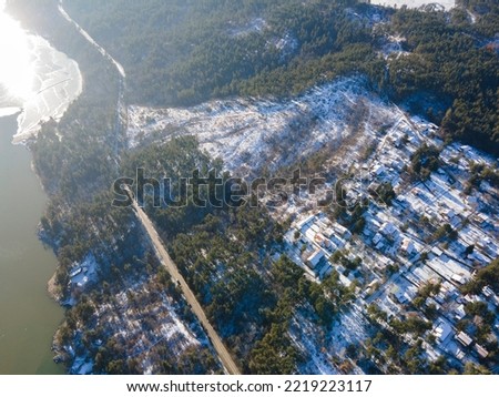 Aerial winter view of Iskar Reservoir near city of Sofia, Bulgaria