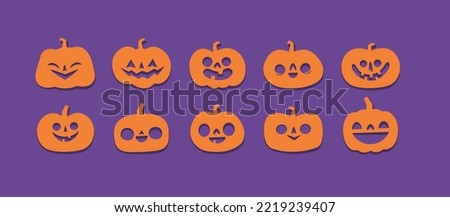 Halloween carved pumpkins. Jack O lantern flat icons.