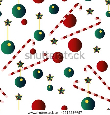 Seamless vector Christmas pattern with stars, balloons and candy canes