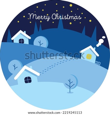 merry christmas postcard with night houses