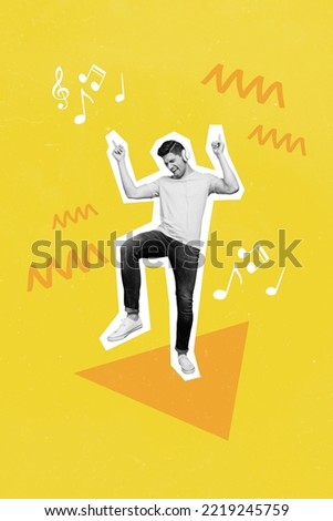 Exclusive magazine picture sketch image of funny funky guy enjoying music having fun isolated painting background
