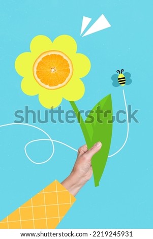 Photo sketch graphics artwork picture of arm rising painting flower citrus inside flying bee isolated drawing background