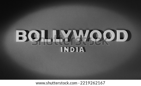 Bollywood, India - Old movie style text. Black and white photograph