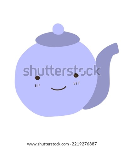 Light purple teapot with smiling face, color illustration