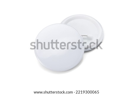 White blank badge. Glossy round button. Pin badge mockup isolated on white background Royalty-Free Stock Photo #2219300065