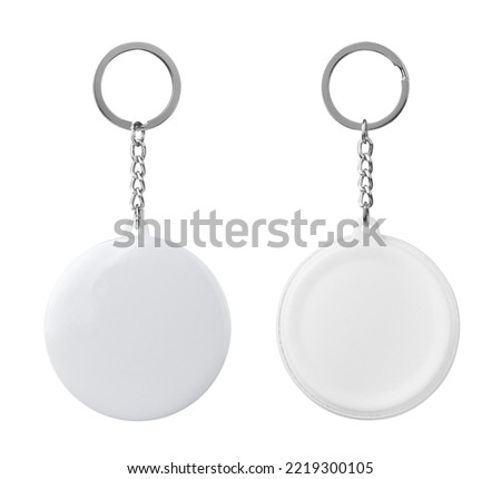 White blank badge. Glossy round button badge with ring isolated on white