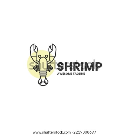 Vector Logo Illustration Shrimp Simple Mascot Style.