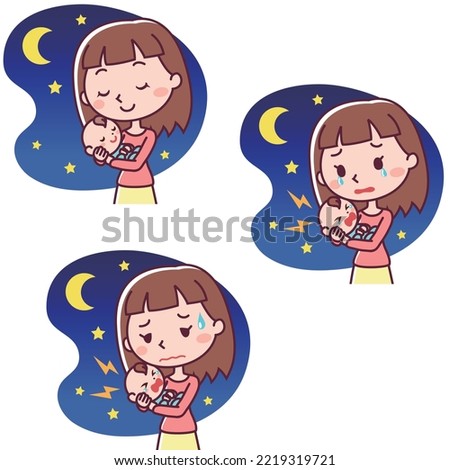 Illustration set of crying baby and mother