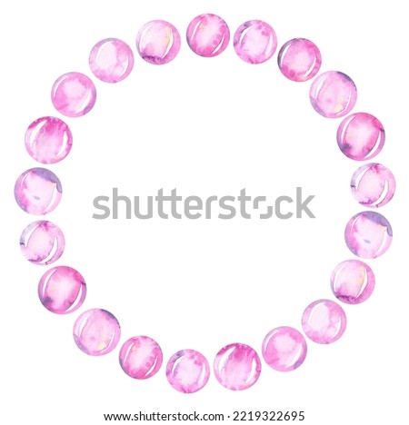 Watercolor wreath with pink bubbles. Cute frame for holiday greetings