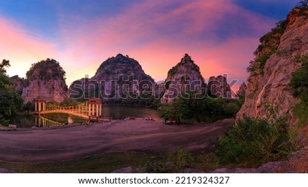 Landscape of Snake Mountain at  Ratchaburi Province, Thailand (In Thailand we call Khao Hin Ngoo)