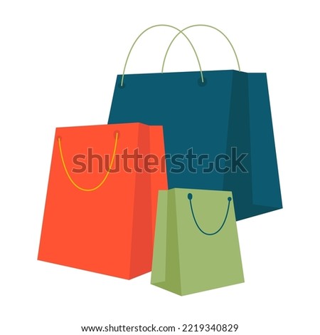Paper bags of different sizes and colors isolated on a white background. Shopping concept. Shopping icon.
