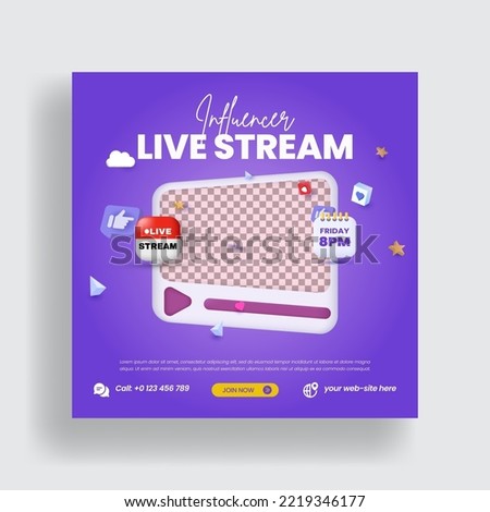 Live streaming post for business marketing social media post banner and live webinar corporate banner with 3d render style blue color flyer or poster template design Royalty-Free Stock Photo #2219346177