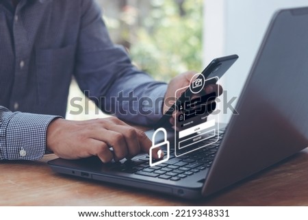 cyber security in two-step verification, Login, User, identification information security and encryption, Account Access app to sign in securely or receive verification codes by email or text message. Royalty-Free Stock Photo #2219348331