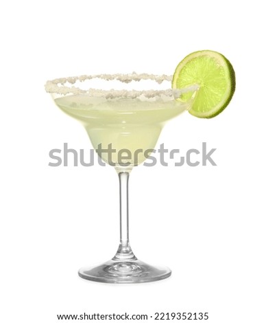 Glass of tasty margarita cocktail on white background Royalty-Free Stock Photo #2219352135