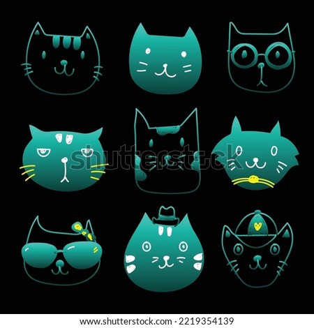 you can use Draw set of cat face silhouette funny emotion to design banners, posters, backgrounds, print POD...etc.