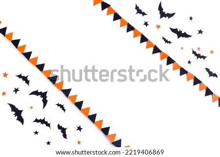 Happy halloween, Bats flying and star make from paper cut on white background, Decorative Halloween concept