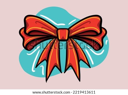 Hand drawn isolated knotted red ribbon bow in cartoon style. 