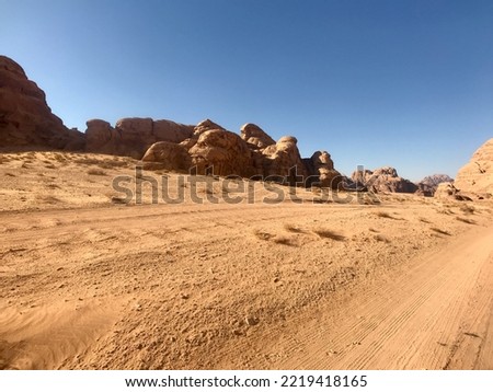 Wadi Rum, Jordan, November 2019 - A close up of a desert road