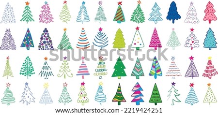 a set of colorful Christmas trees in a linear style