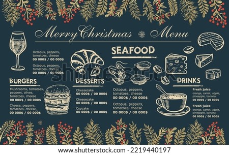 Christmas menu cafe. Food flyer. Restaurant menu. Template design.	