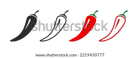 Hot natural chili pepper symbols. Set of red spicy chili peppers. Spicy and hot. Vector illustration Royalty-Free Stock Photo #2219450777