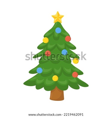 Christmas Tree Sign Emoji Icon Illustration. Holidays Decoration Vector Symbol Emoticon Design Clip Art Sign Comic Style.