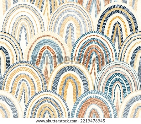 Seamless wavy pattern in polka dot style. Bohemian patchwork print. Vector illustration.